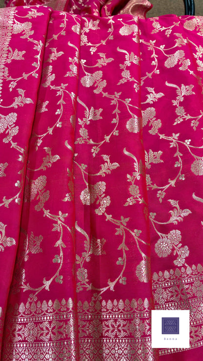 Banaras Katan Saree - Hot Pink