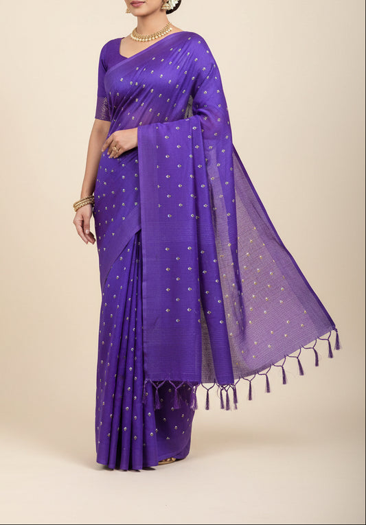 Banna's signature pure cotton saree - Dark Purple