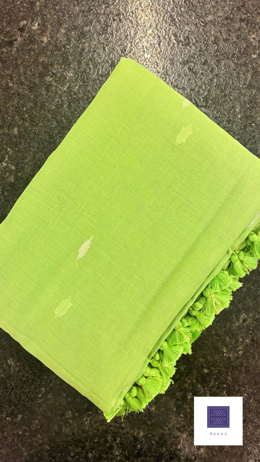 Pure Mul Cotton Saree with Jamdhani handwork - Pastel Green