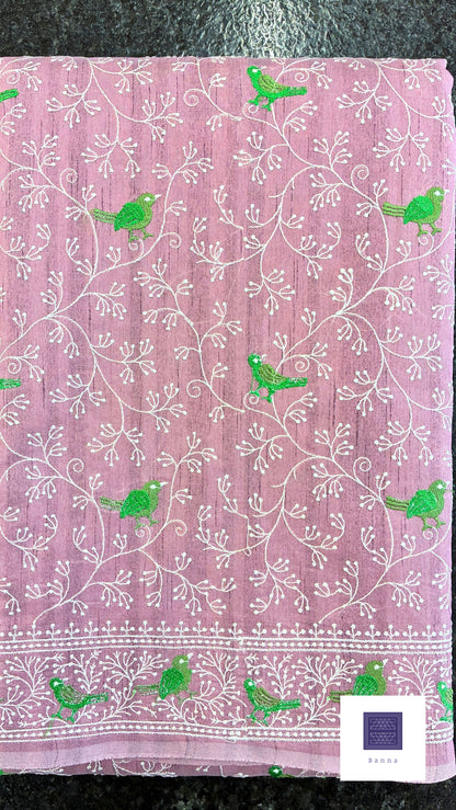 Tussar embroidery saree - Light Purple