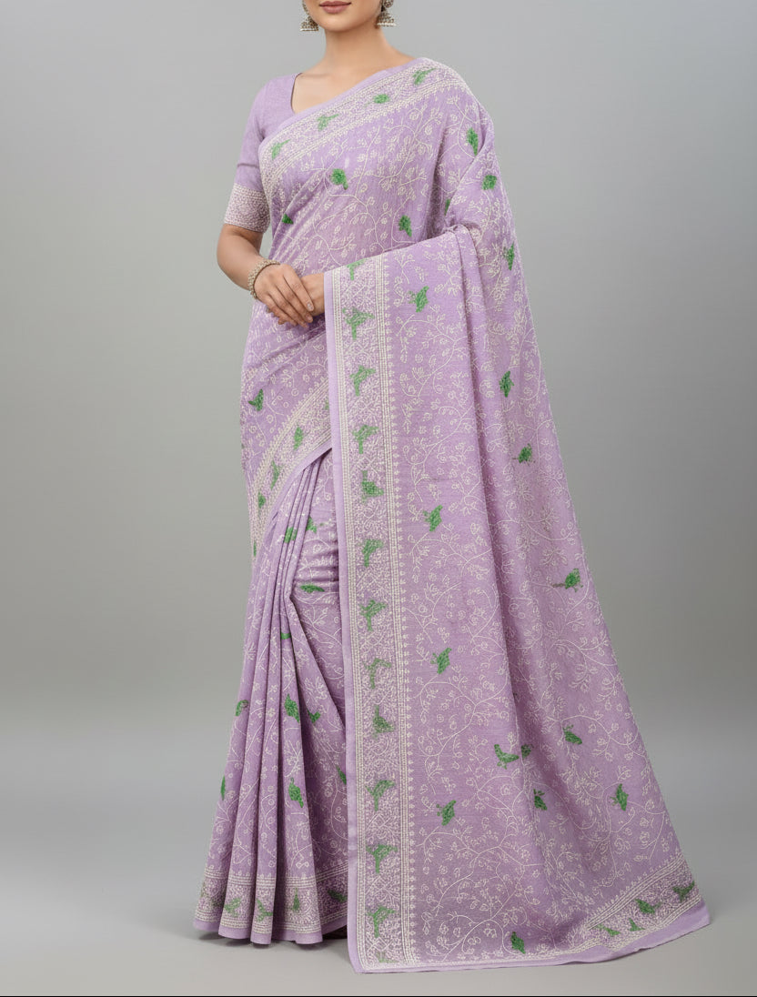 Tussar embroidery saree - Light Purple