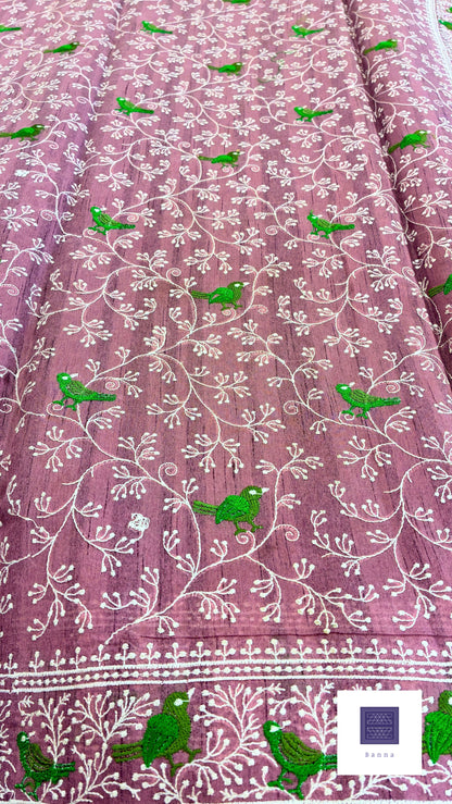Tussar embroidery saree - Light Purple