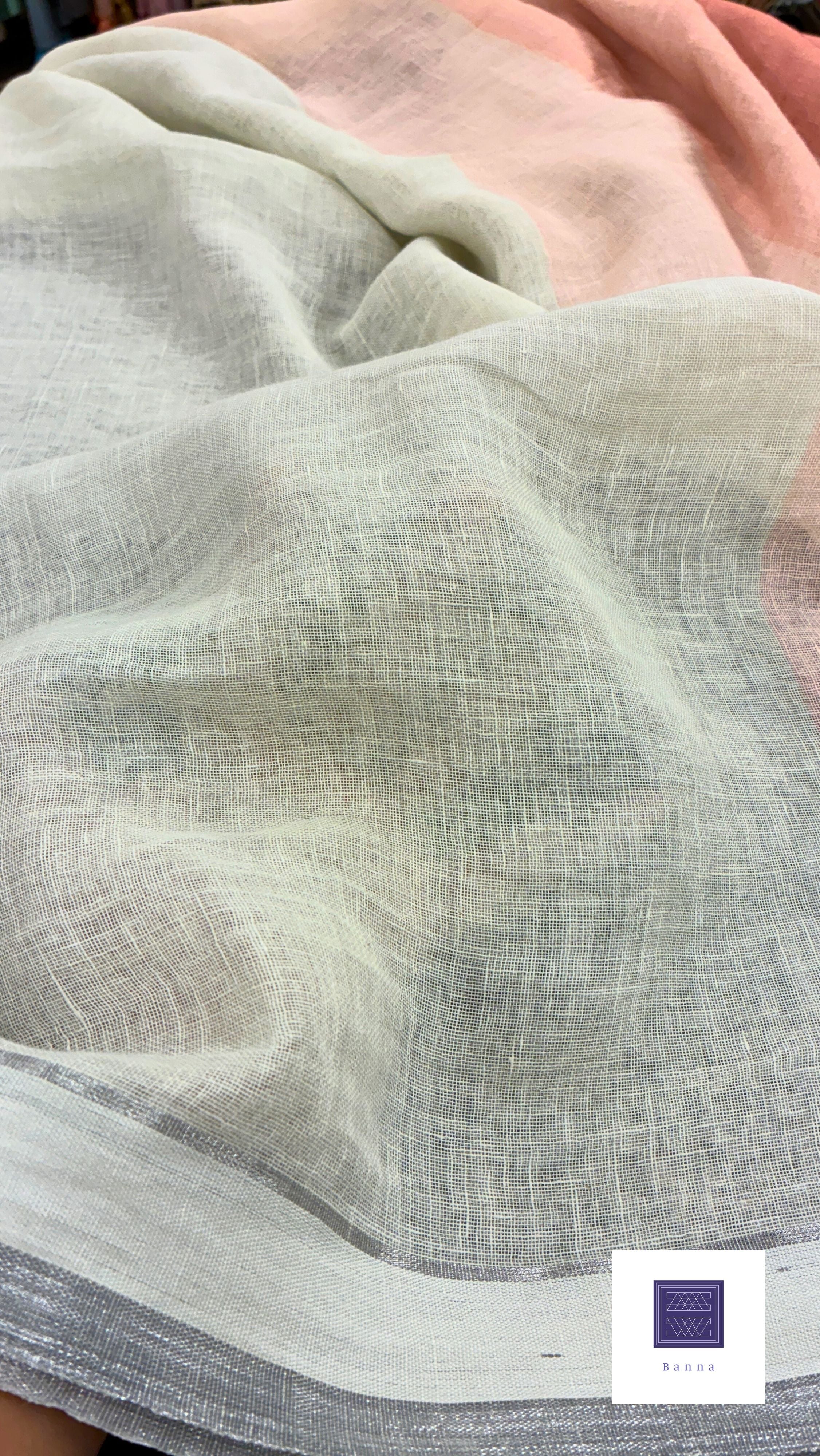 Pure Handloom Linen Saree - White
