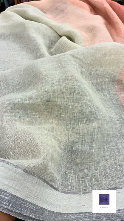 Pure Handloom Linen Saree - White