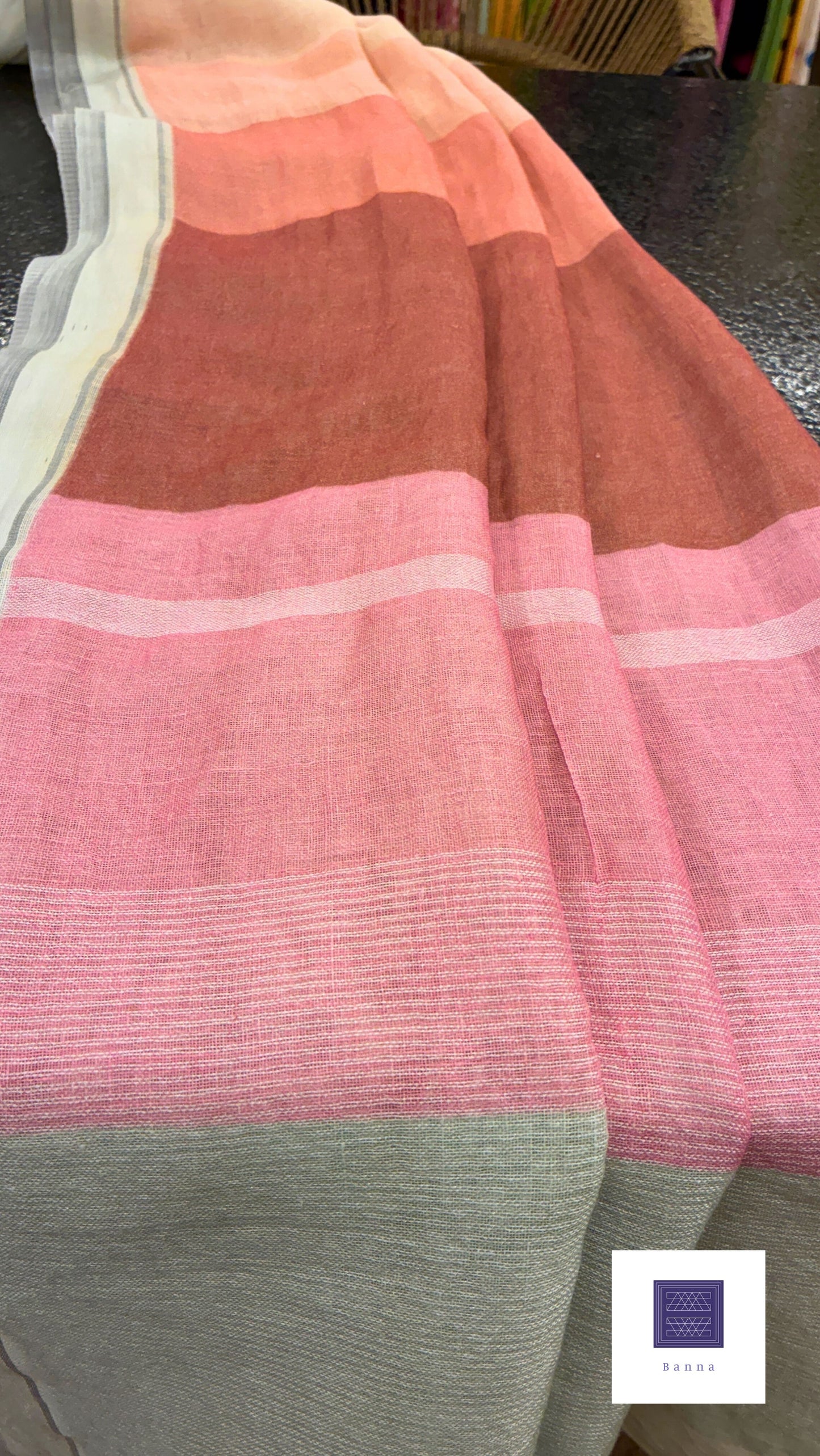 Pure Handloom Linen Saree - White