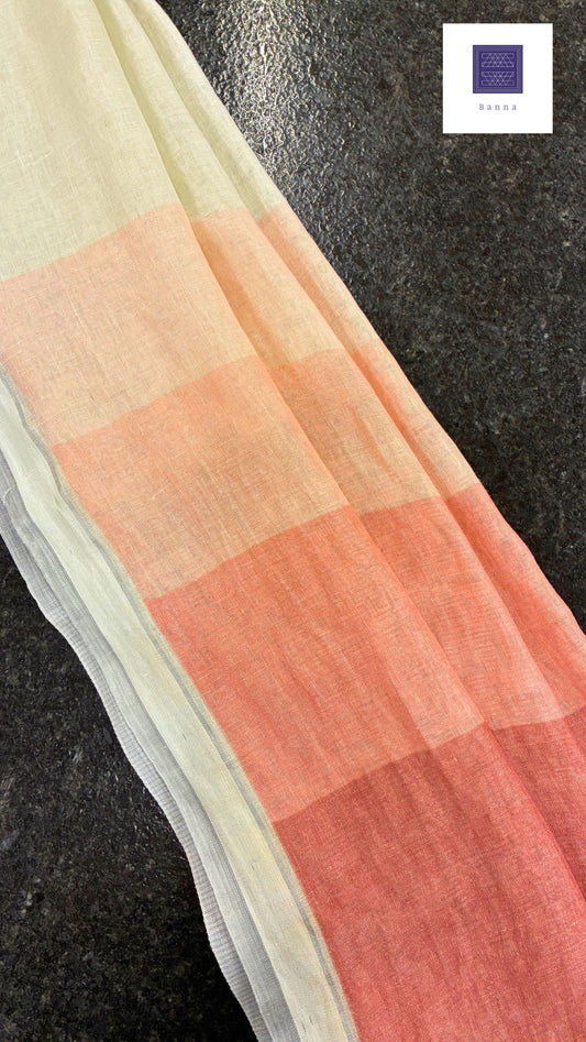 Pure Handloom Linen Saree - White