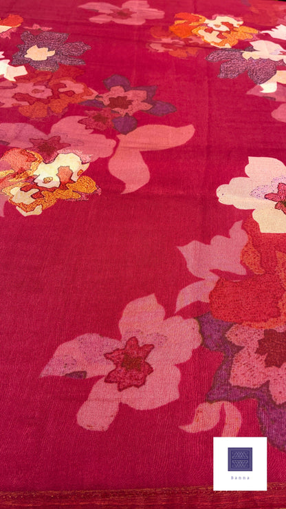 Pure Kora half and satin half saree - Reddish Maroon