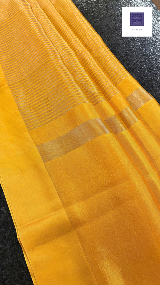 Pure Tissue Silk saree - Mustard Yellow Lines