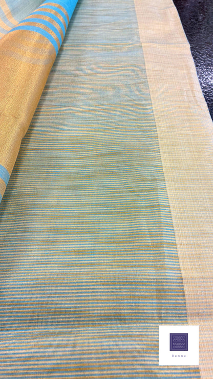 Tissue cotton saree - Sky blue