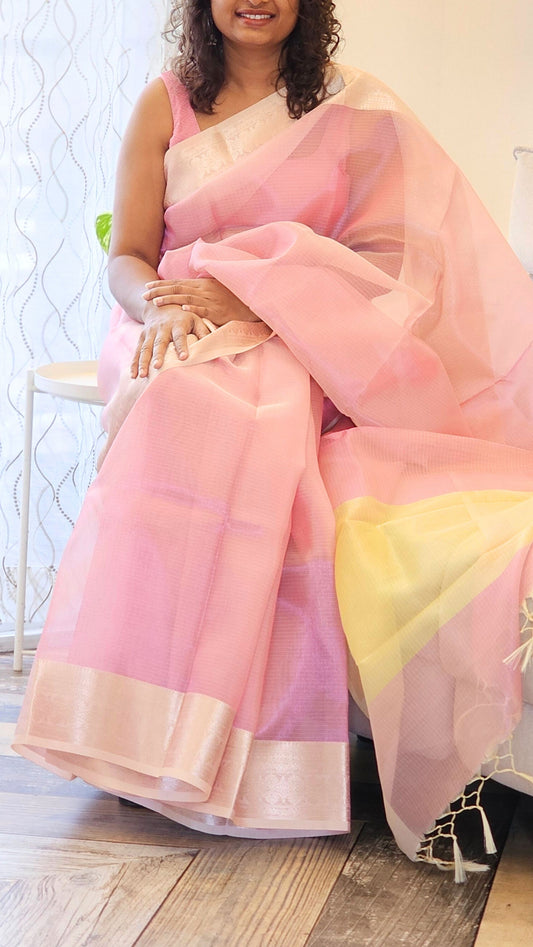 Kota Tissue Saree - Pink