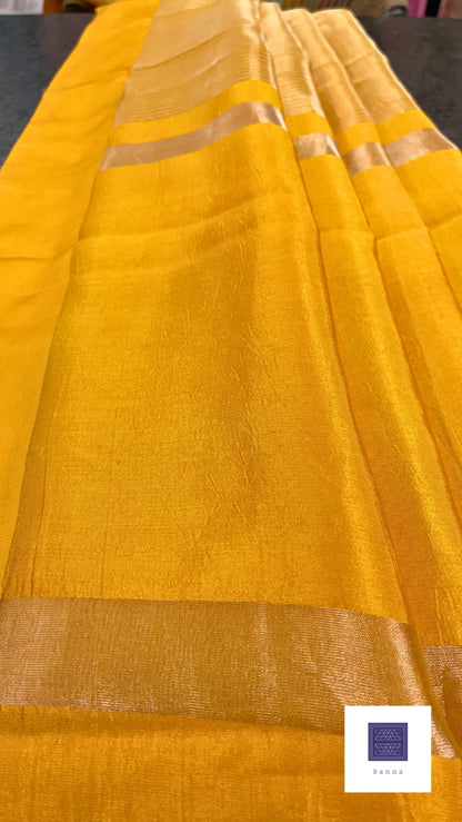Pure Tissue Silk saree - Mustard Yellow Lines