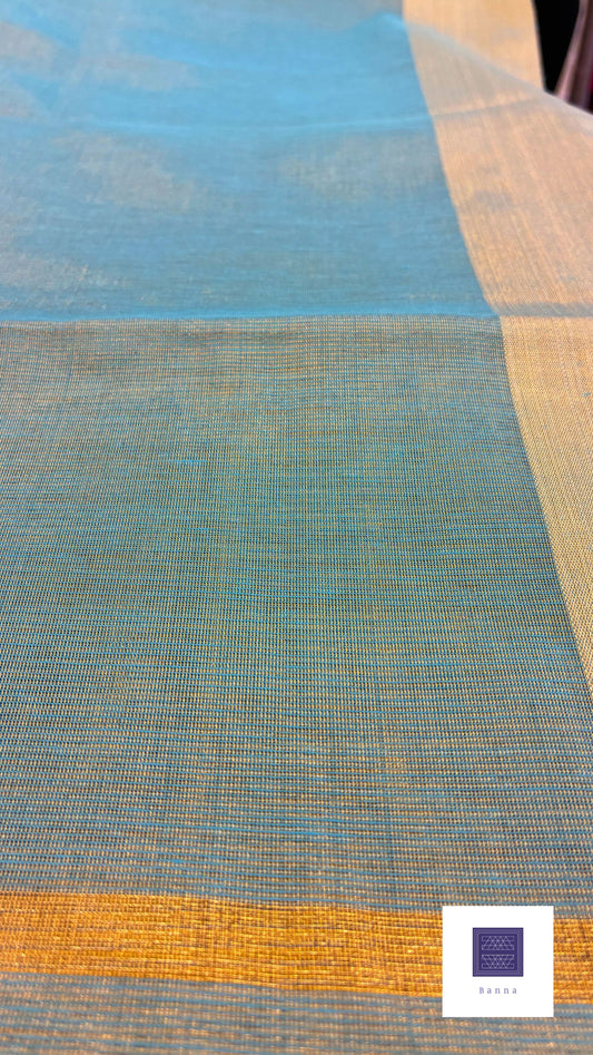 Tissue cotton saree - Sky blue