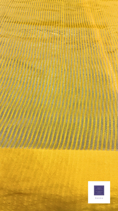 Pure Tissue Silk saree - Mustard Yellow Lines