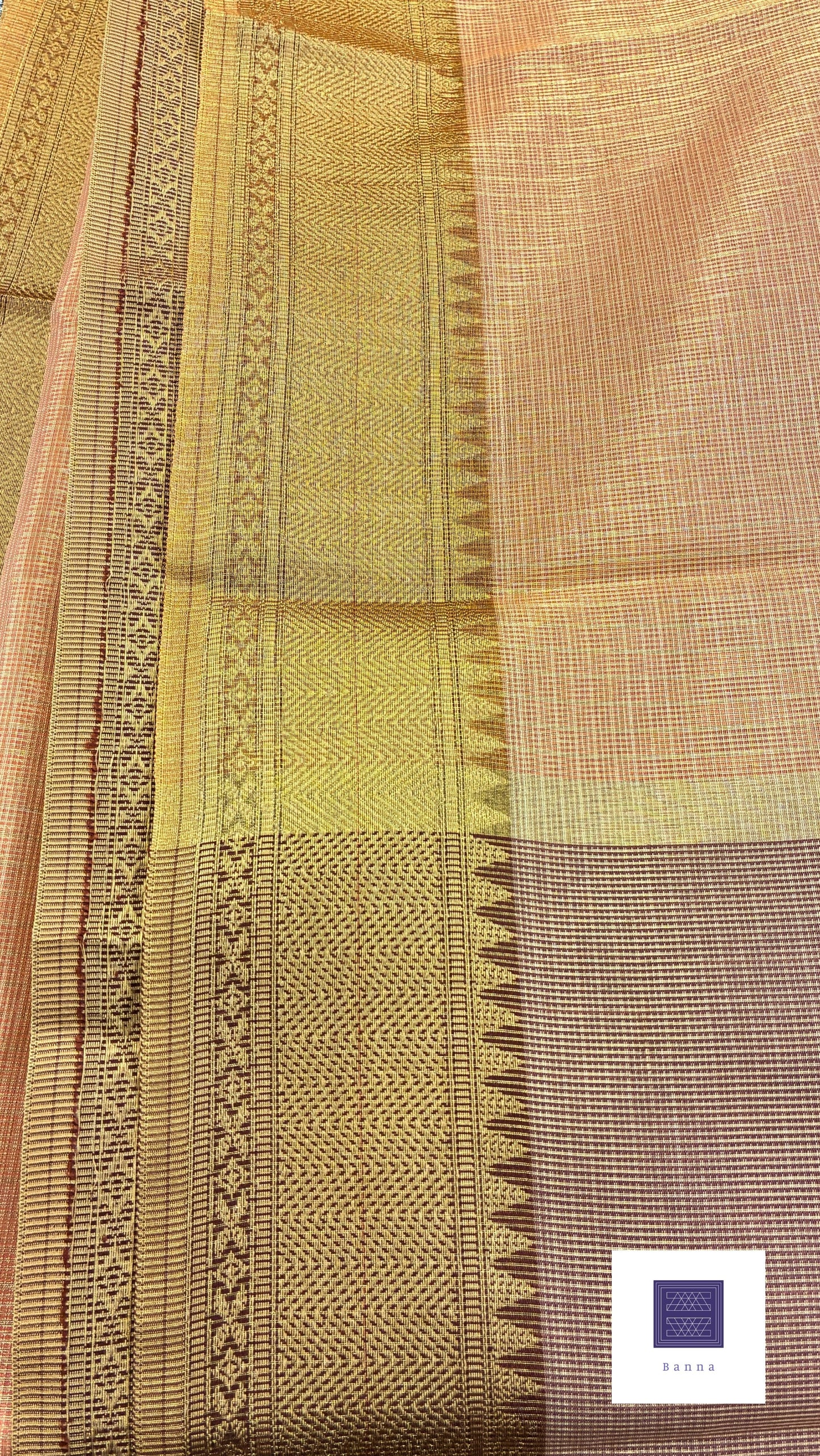 Kota tissue Banarasi saree - Light brown and peach