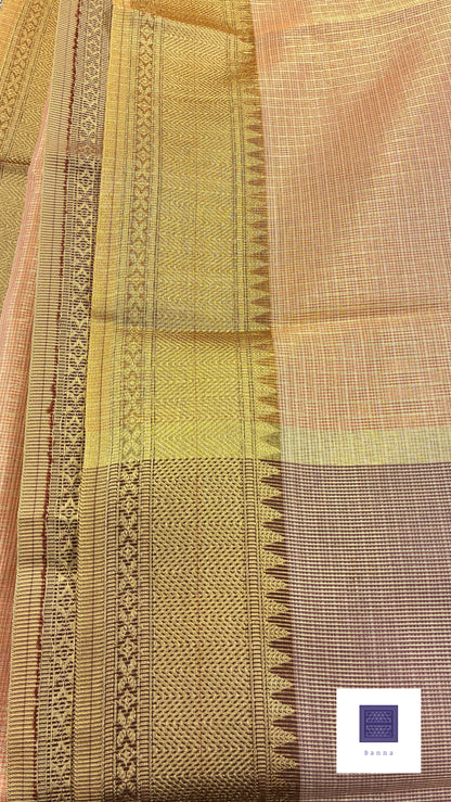 Kota tissue Banarasi saree - Light brown and peach