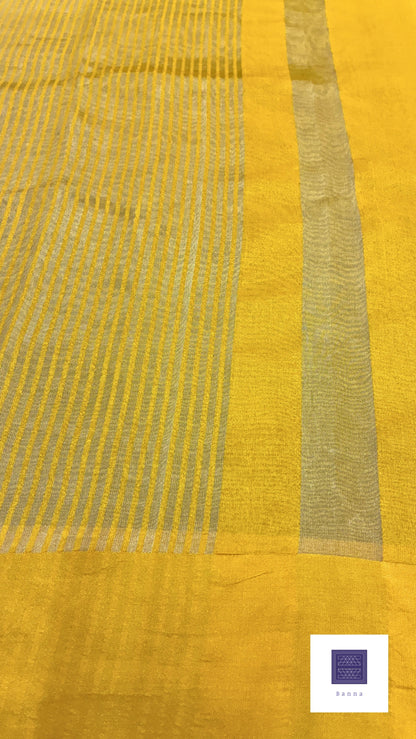 Pure Tissue Silk saree - Mustard Yellow Lines