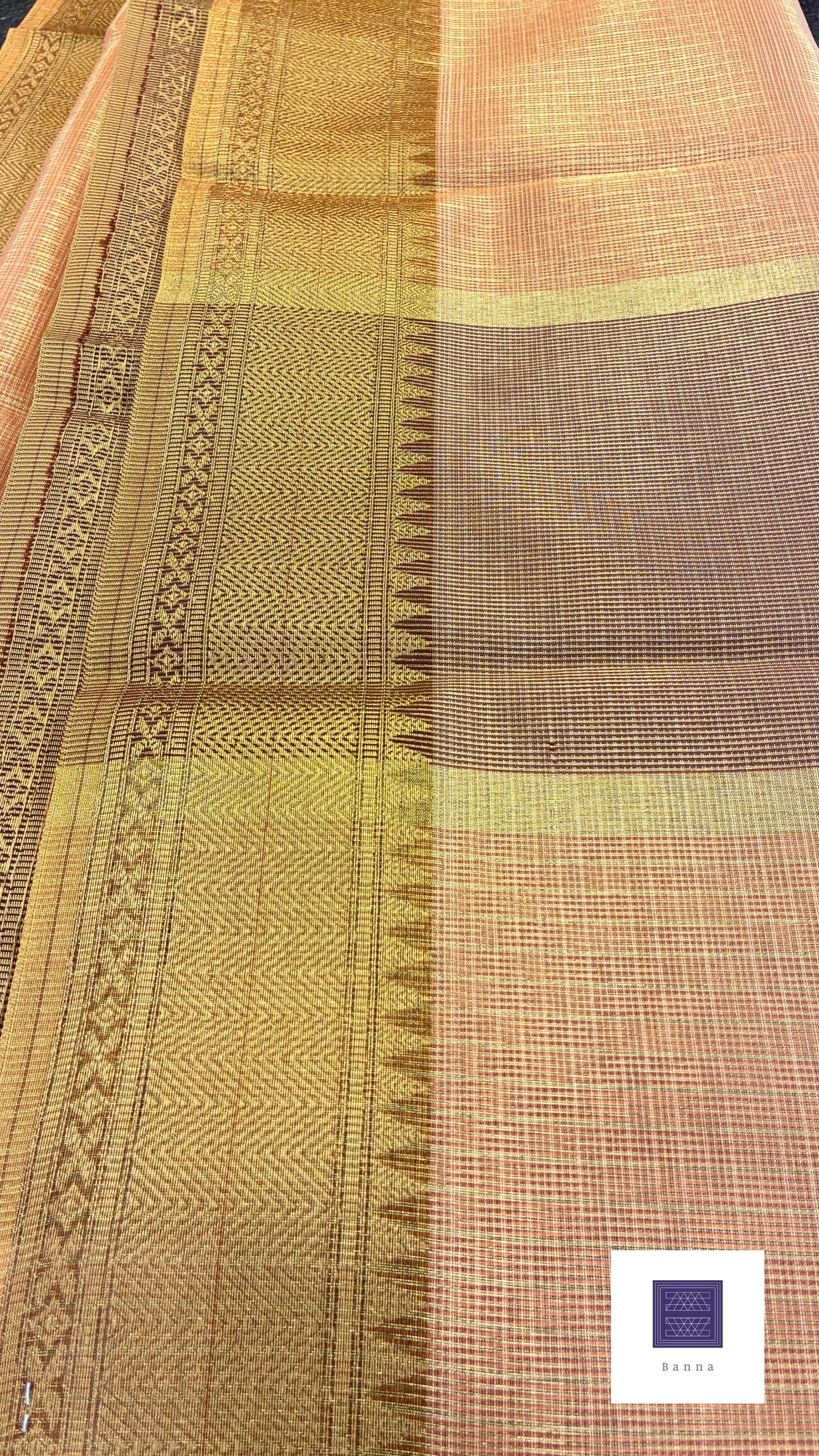 Kota tissue Banarasi saree - Light brown and peach