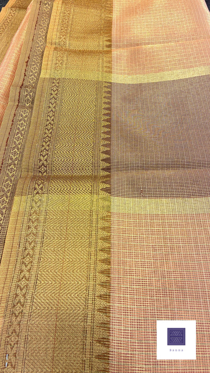 Kota tissue Banarasi saree - Light brown and peach