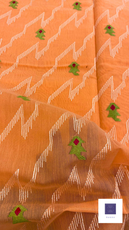Work love, everyday saree in all new embroidery work - Orange