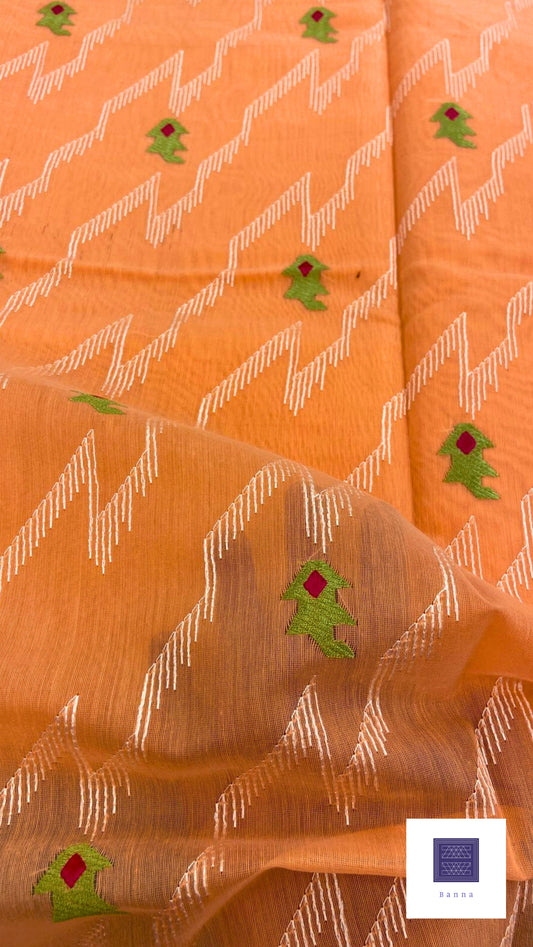 Work love, everyday saree in all new embroidery work - Orange