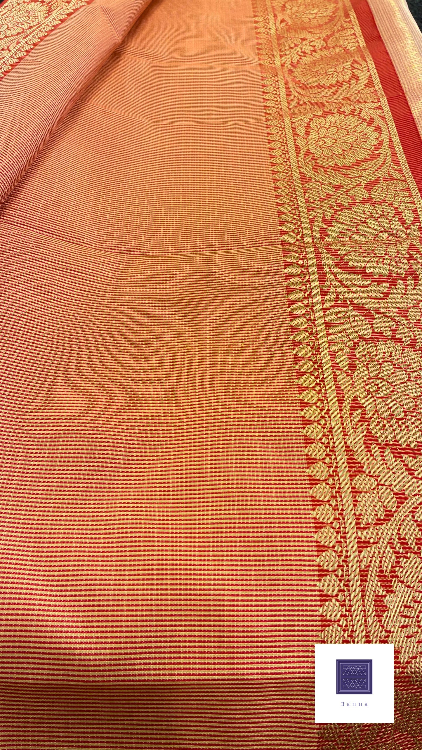 Traditional Kota tissue saree with Red border - Peach