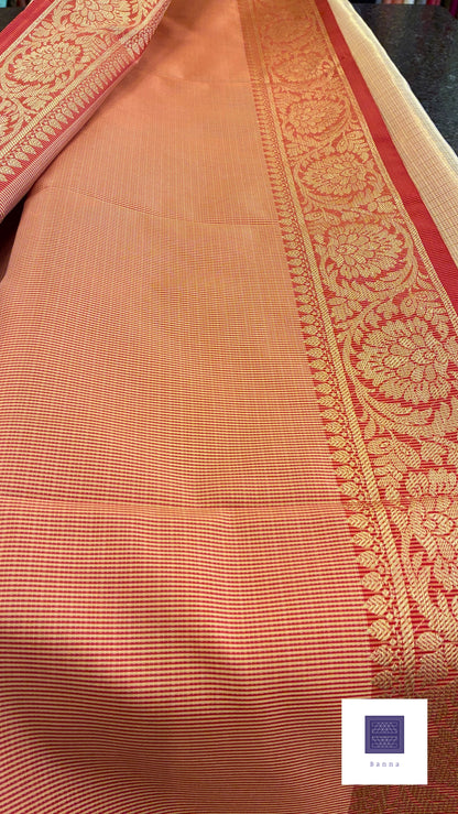 Traditional Kota tissue saree with Red border - Cream