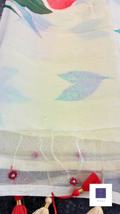 Pure Kora Silk with luxurious floral prints - Lemon Yellow