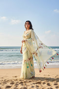 Pure Kora Silk with luxurious floral prints - Mint Green