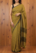 Soft Mul Cotton Checkered saree - Mustard yellow and Black