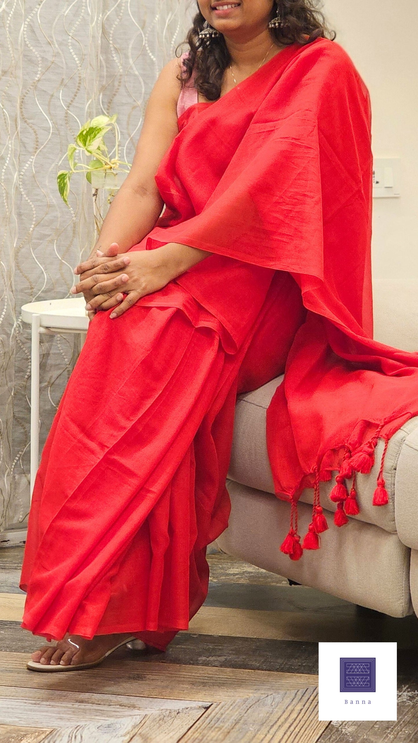 Soft Solid Mulmul Cotton saree - Red
