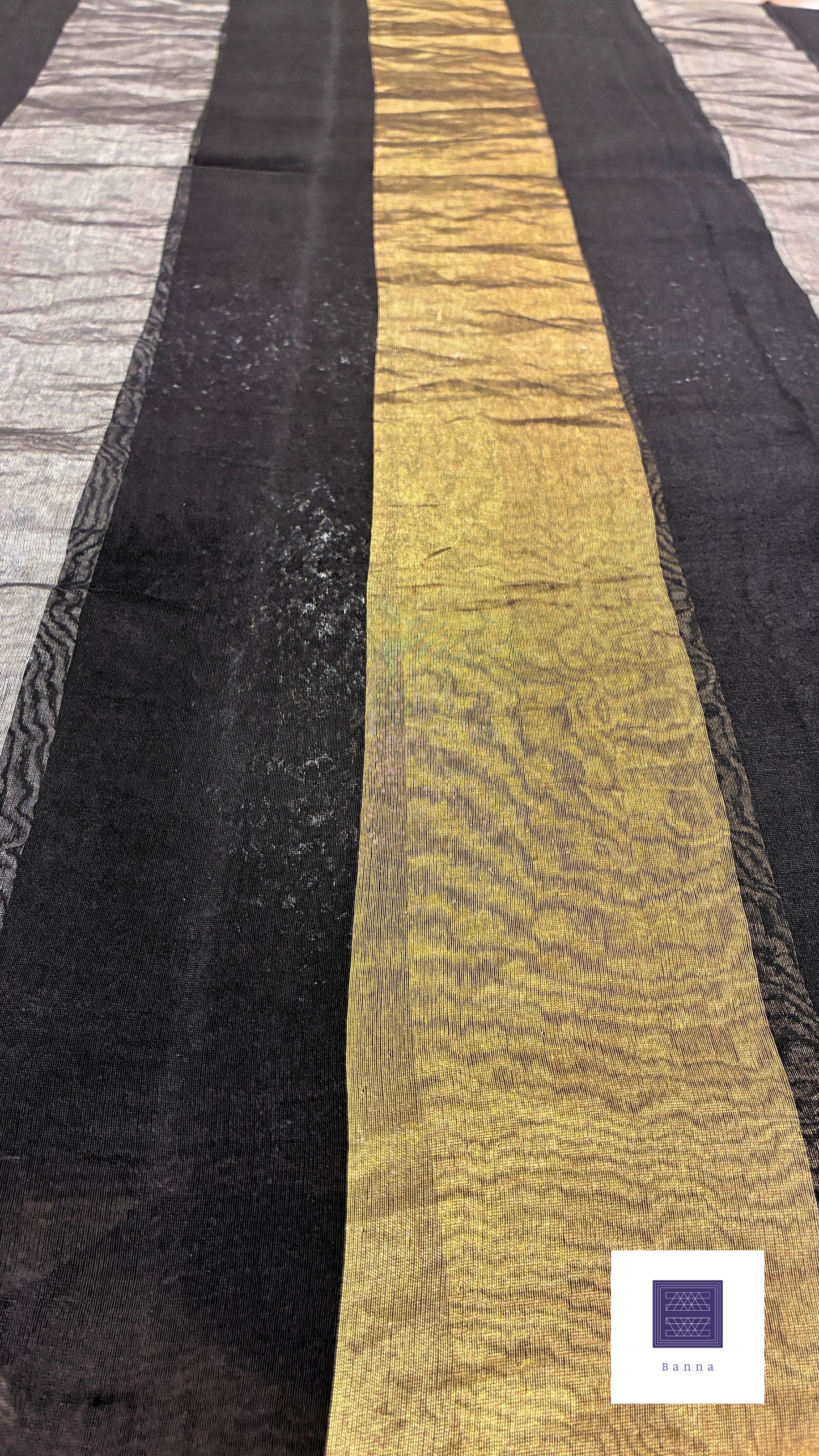 Pure Tissue and Organza silk saree - Black Gold Silver