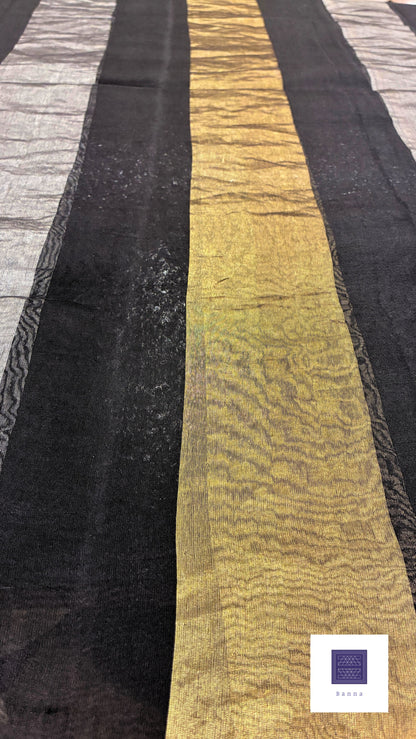 Pure Tissue and Organza silk saree - Black Gold Silver