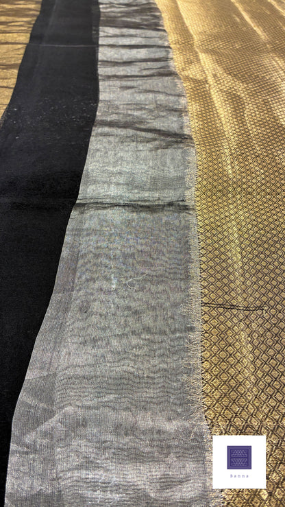 Pure Tissue and Organza silk saree - Black Gold Silver