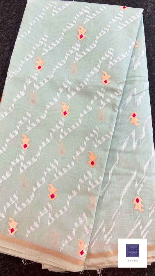 Work love, everyday saree in all new embroidery work - Cyan Green