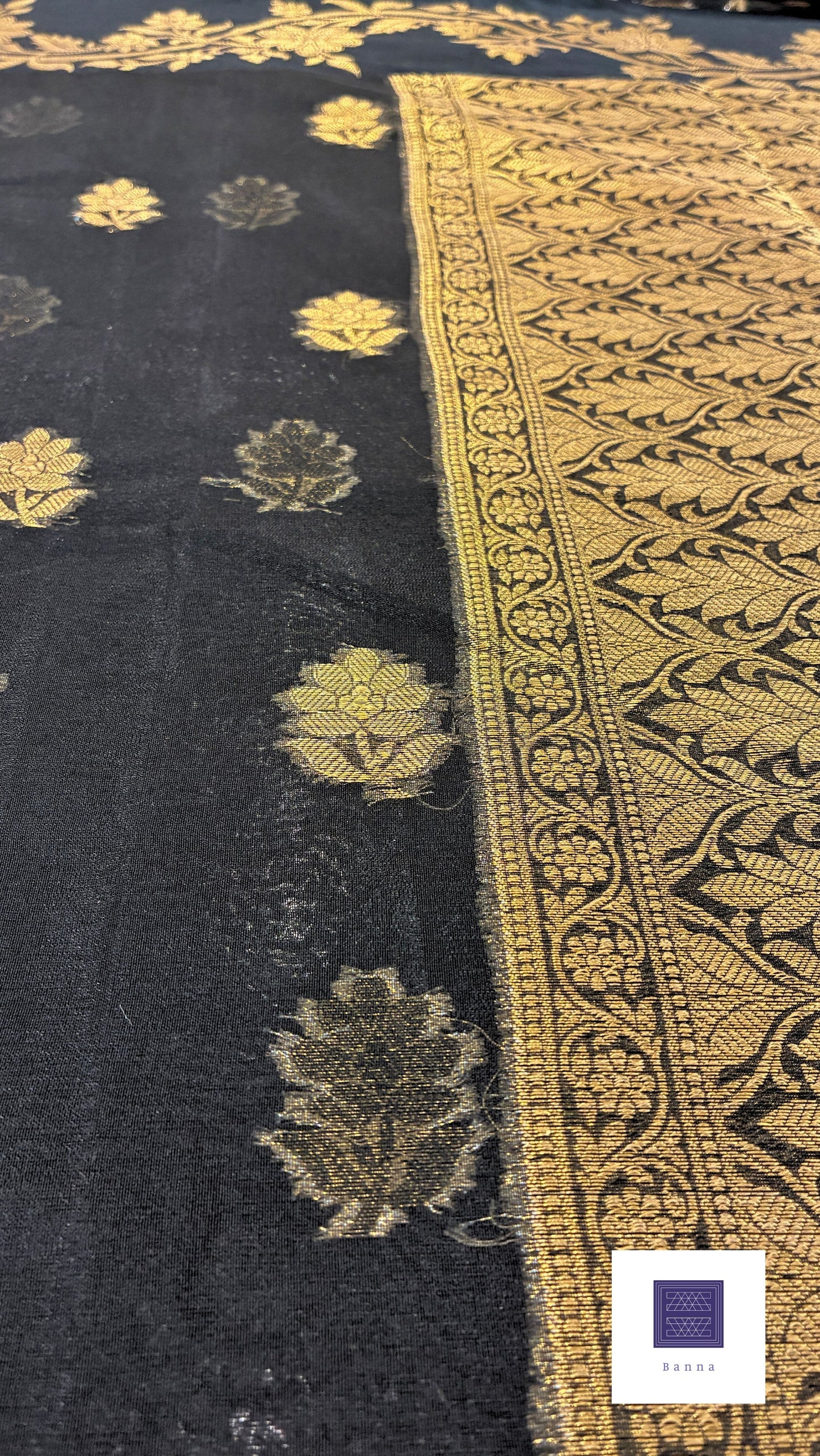 Traditional Banarasi Weaving in Organza - Black