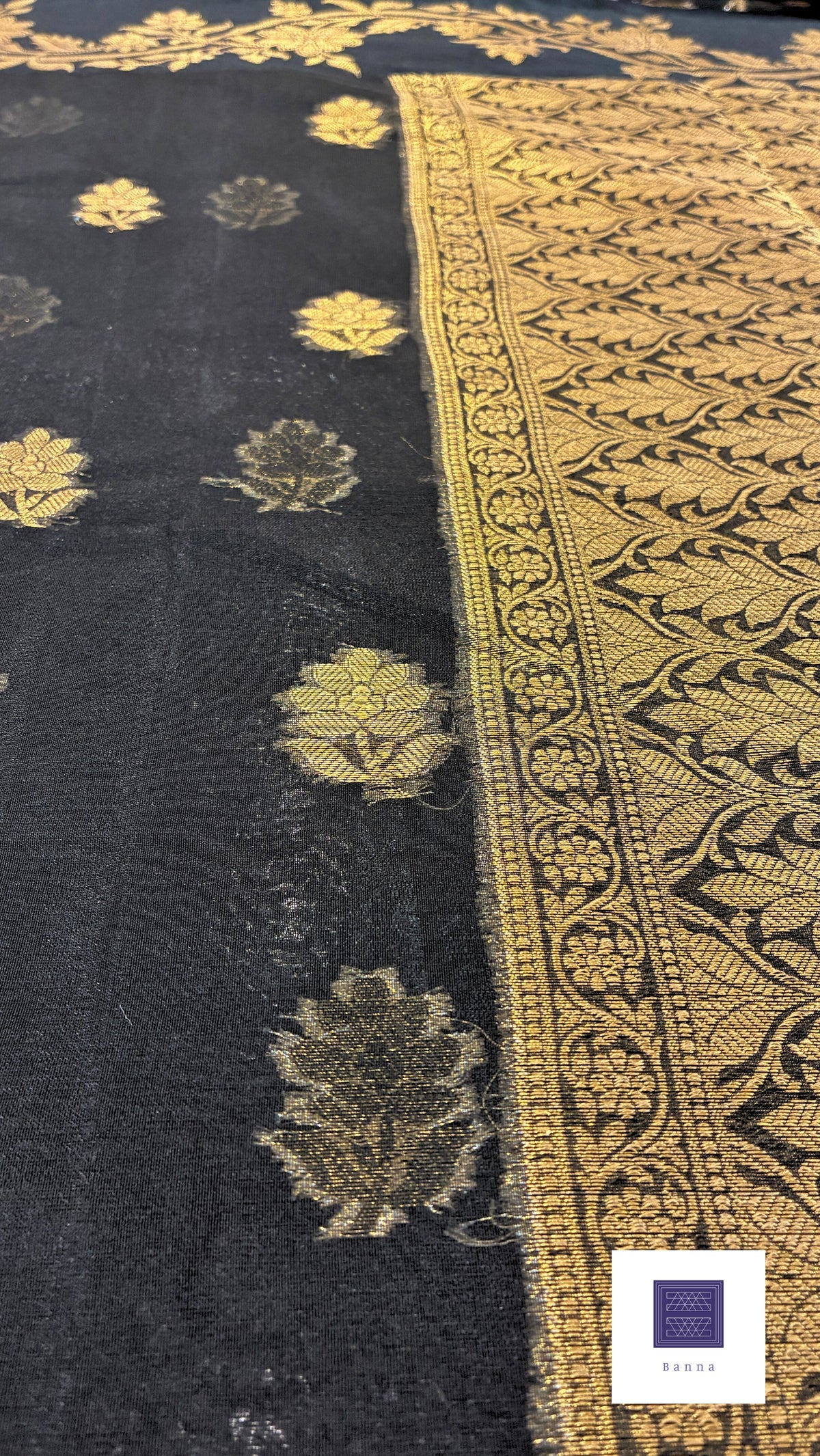 Traditional Banarasi Weaving in Organza - Black