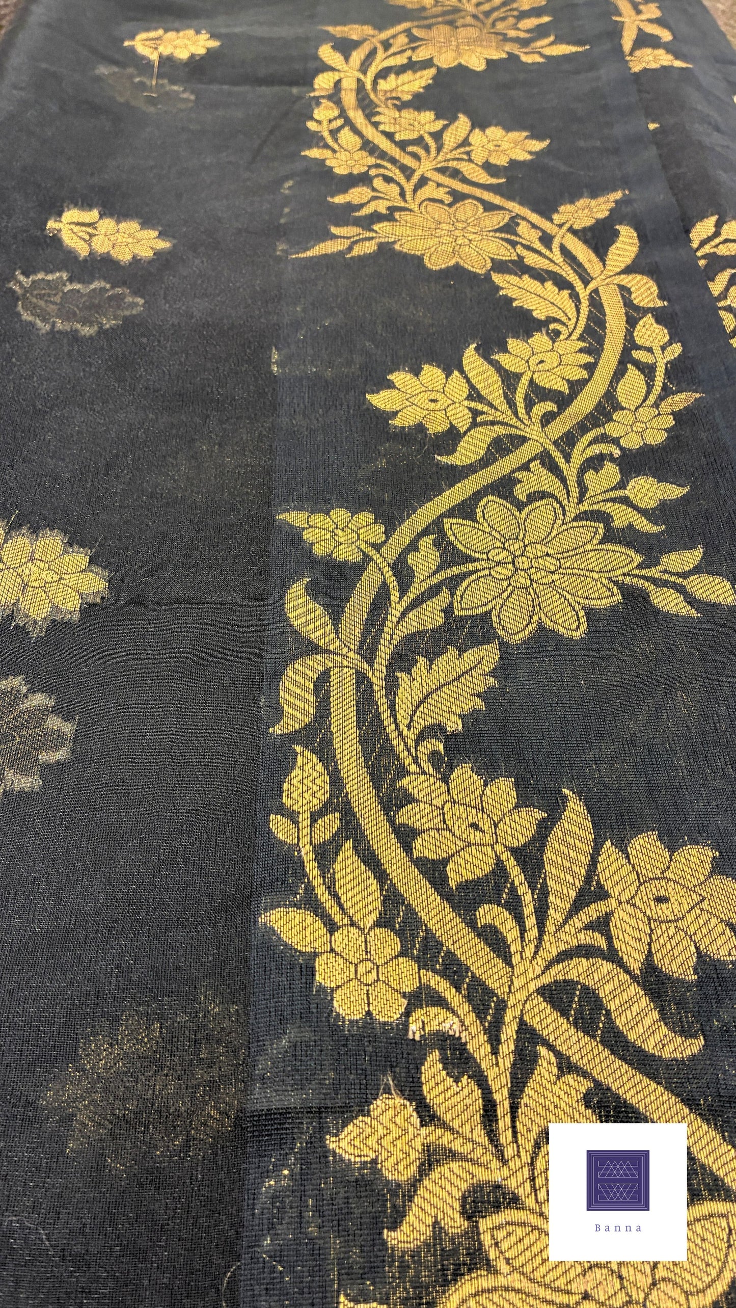 Traditional Banarasi Weaving in Organza - Black