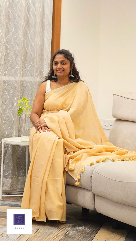 Soft Solid Cotton saree - Beige