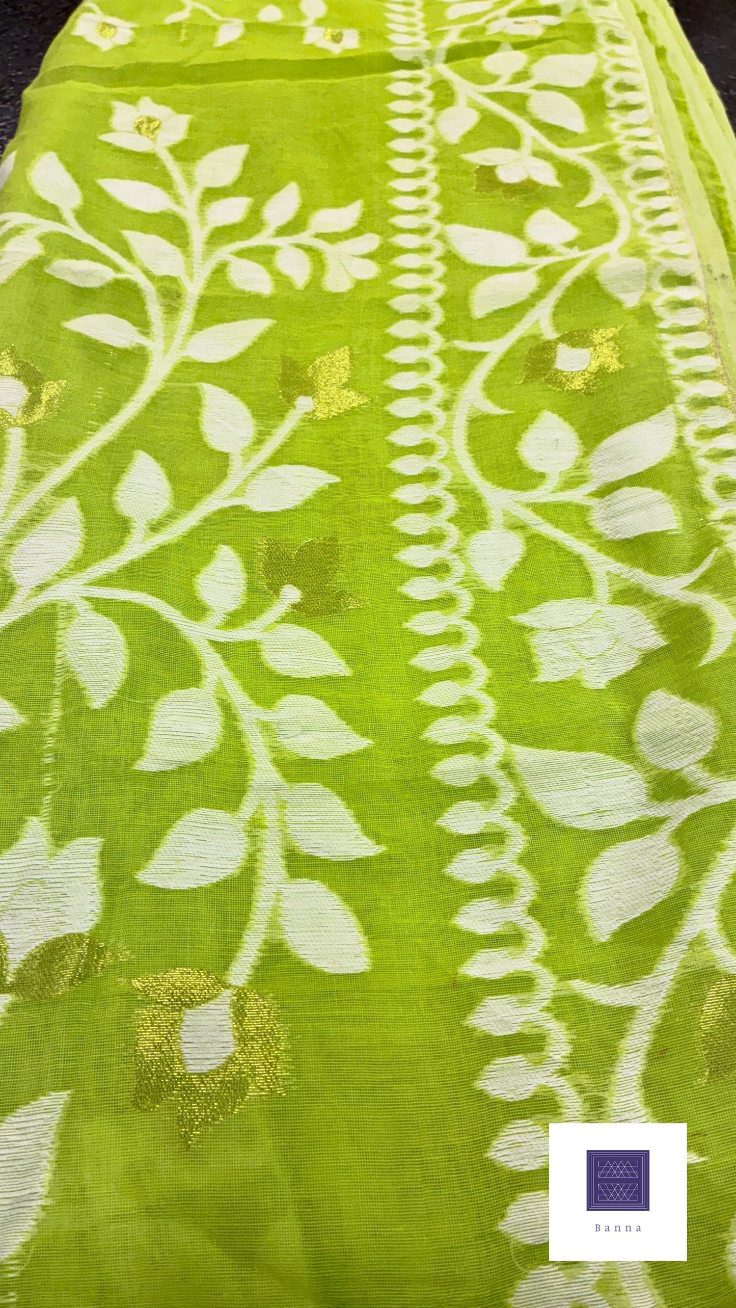 Jamdhani Cotton Saree - Neon Green