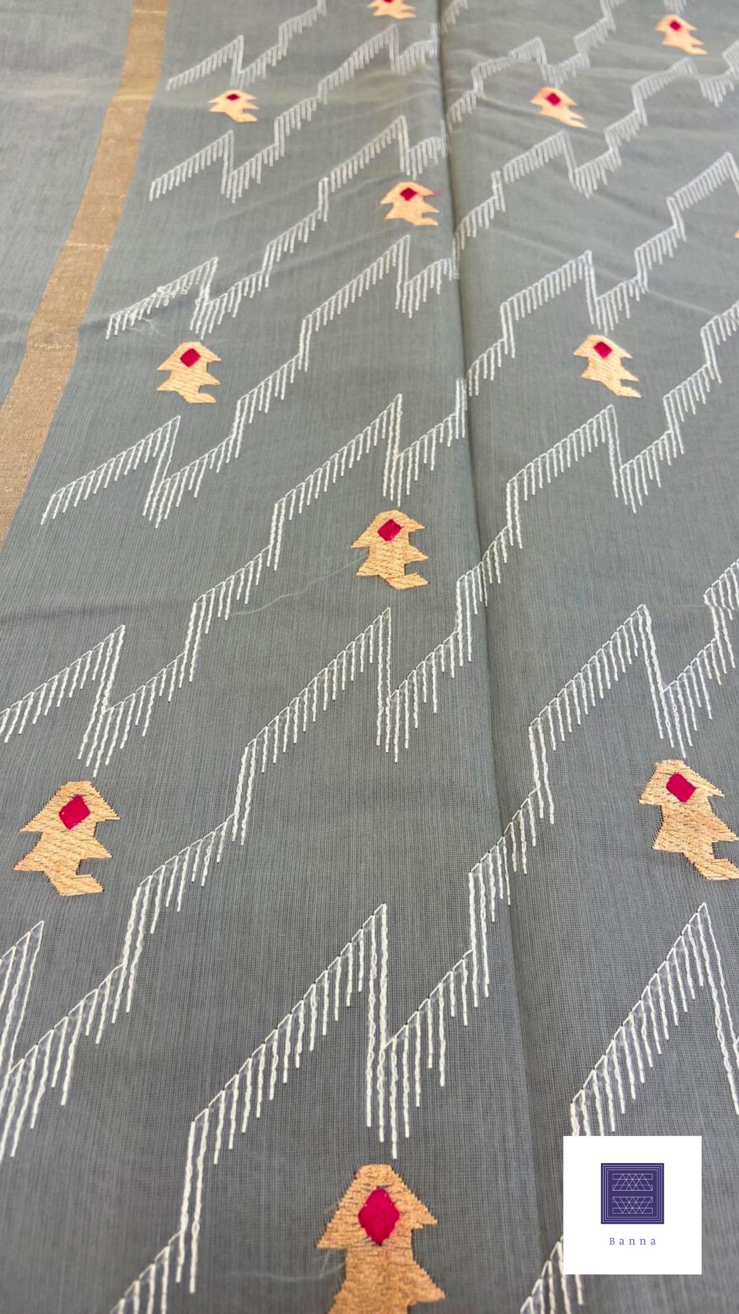 Work love, everyday saree in all new embroidery work - Grey