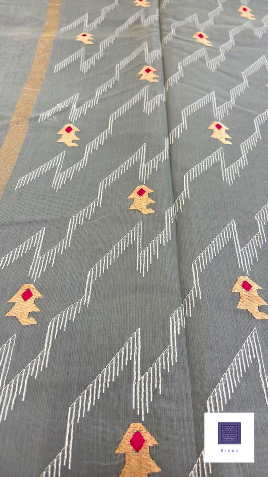 Work love, everyday saree in all new embroidery work - Grey