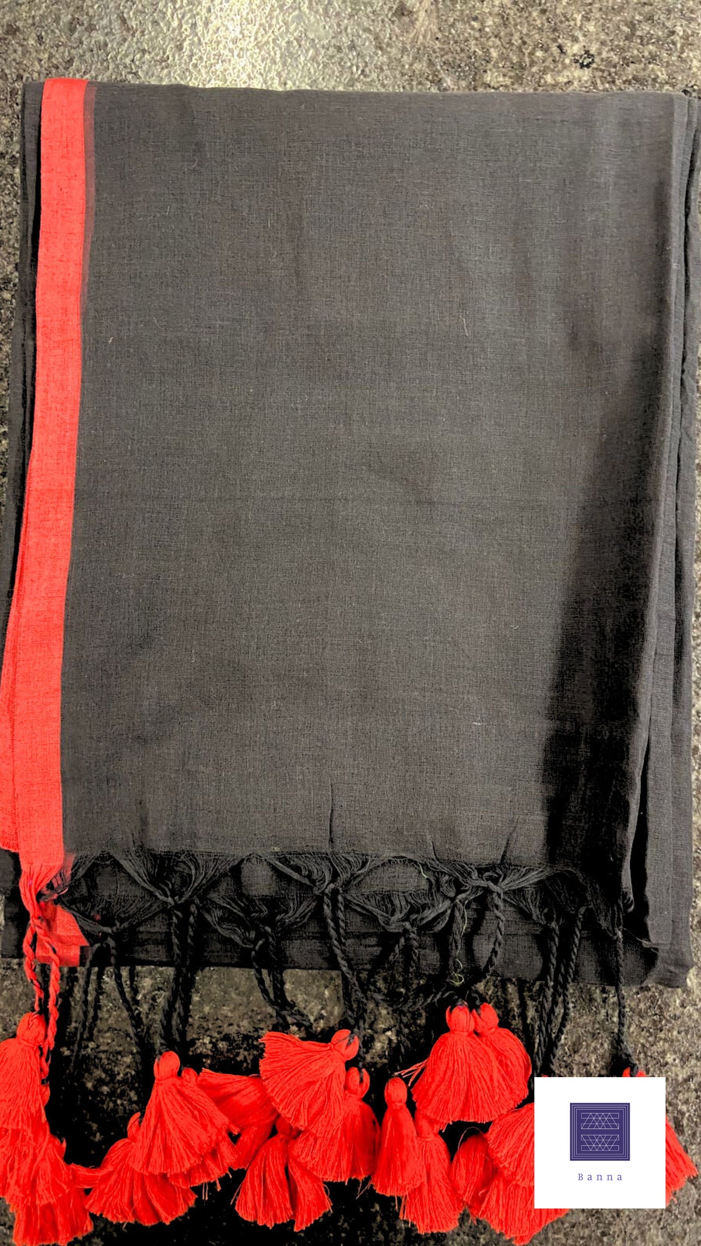 Soft Mul Cotton saree - Black with Red border