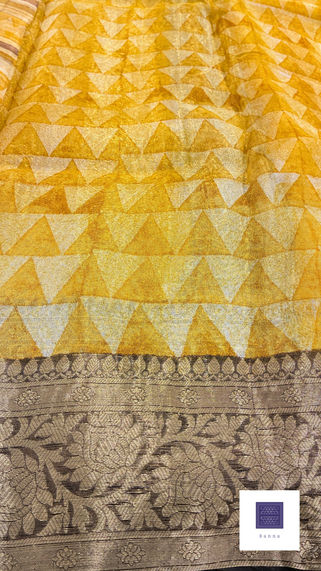 Pure Organza Silk Saree handblock prints - Yellow