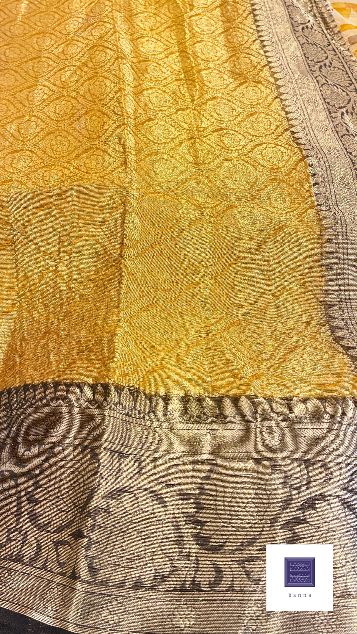 Pure Organza Silk Saree handblock prints - Yellow
