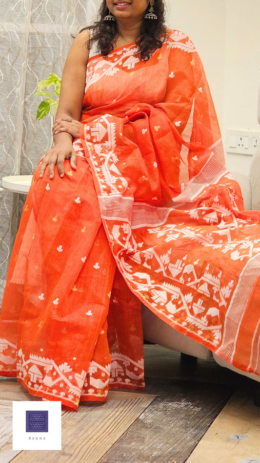 Cotton saree - Orange