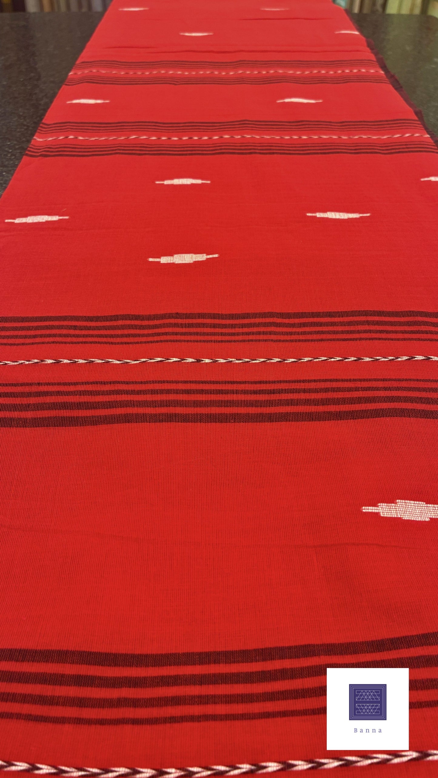 Pure Mul Cotton Saree with Jamdhani handwork - Red