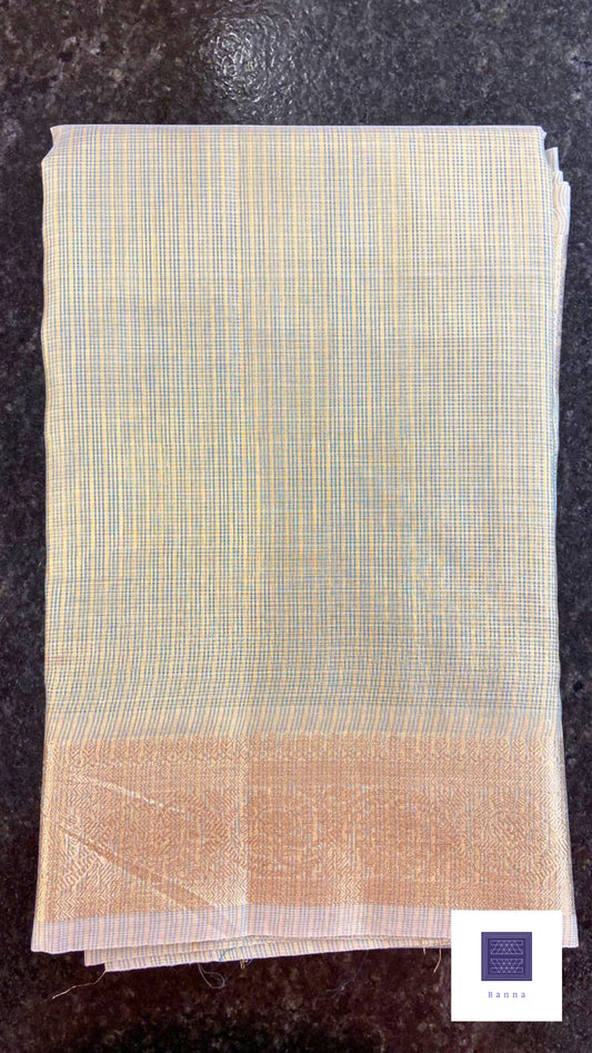 Kota Tissue Saree - Light Green and Gold