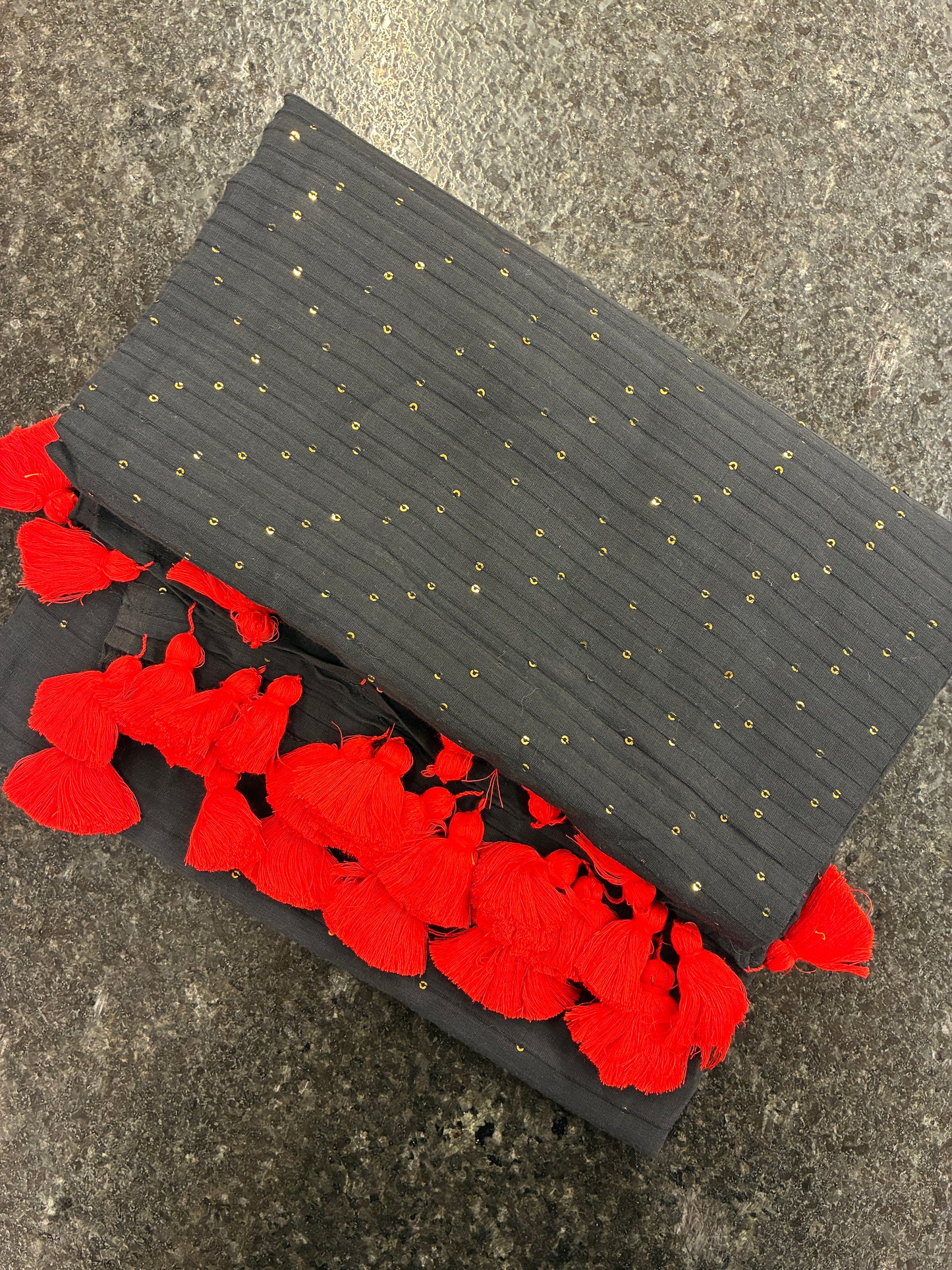 Soft Mul Cotton saree with embellishment - Black