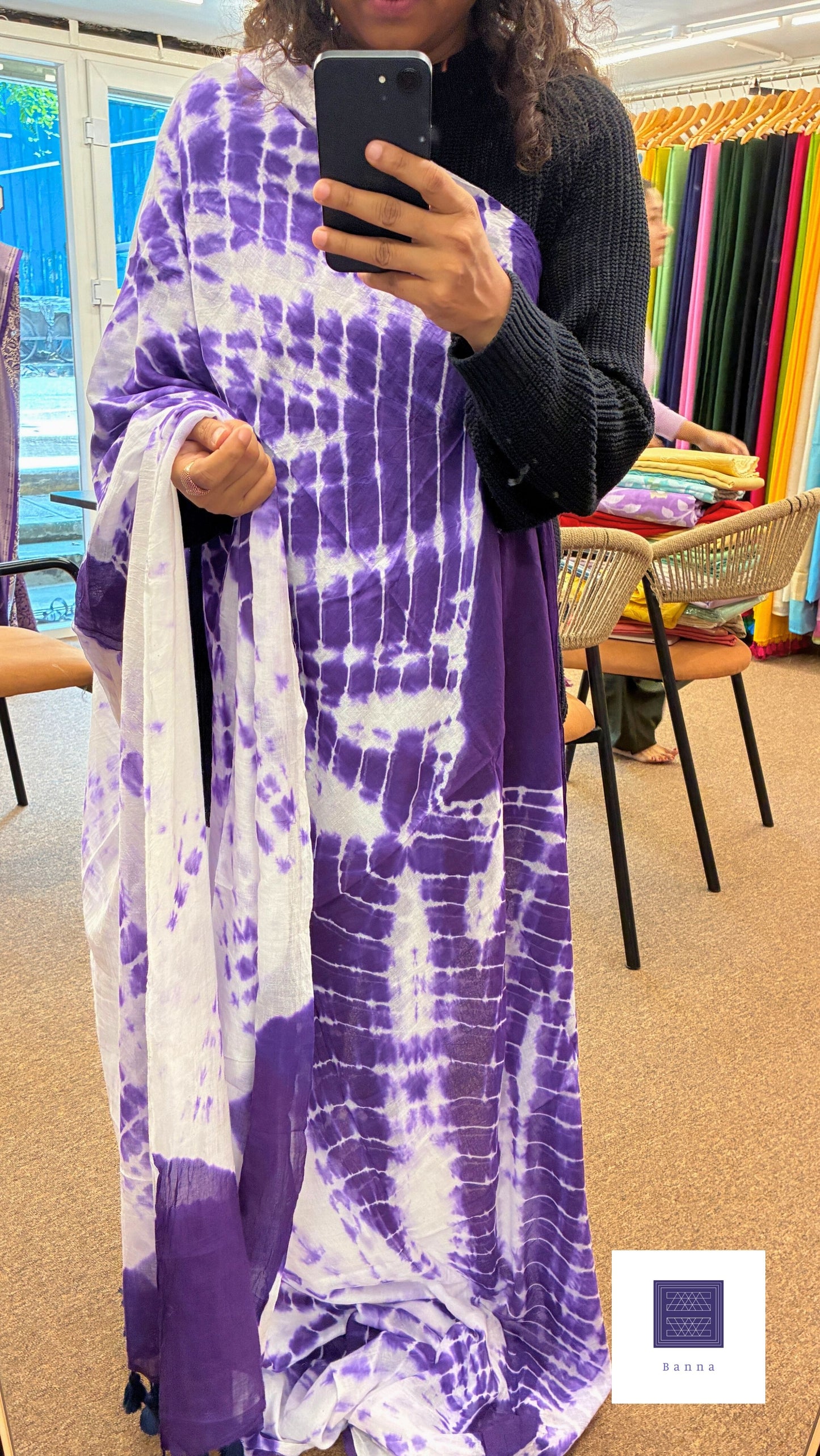 Soft Mul Cotton saree - Shibori Purple white