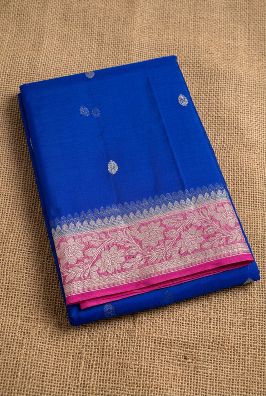 Pure Chiffon Silk saree - Royal Blue and Pink
